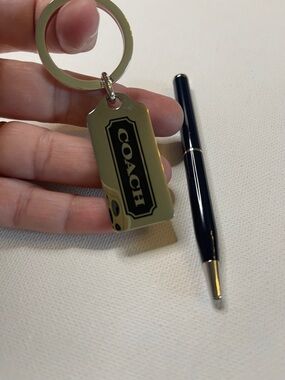 Coach Black and Silver Logo Tag Keychain and Black Coach Pen Set